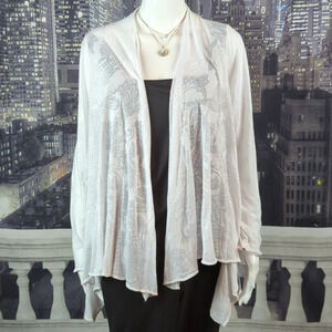 Cyndi Buck Design sz M/L White Asymmetrical Hemline Semi Sheer Vintage Cardigan